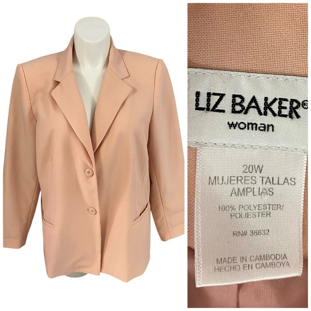 Liz Baker Blazer Womens 20W Peach Jacket Officecore Corpcore Career Boardroom